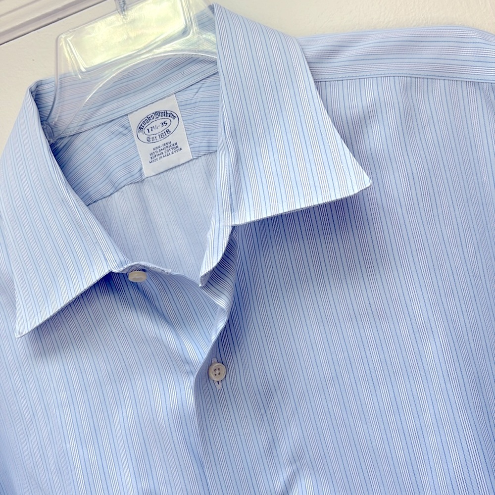 Brooks Brothers Striped 100% American Supima Cotton Blue Shirt Men’s Size 17.5 !